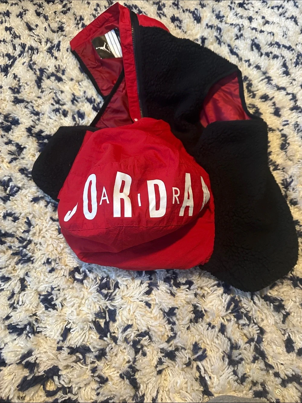 Jordan Black & Red Hooded Sherpa Vest